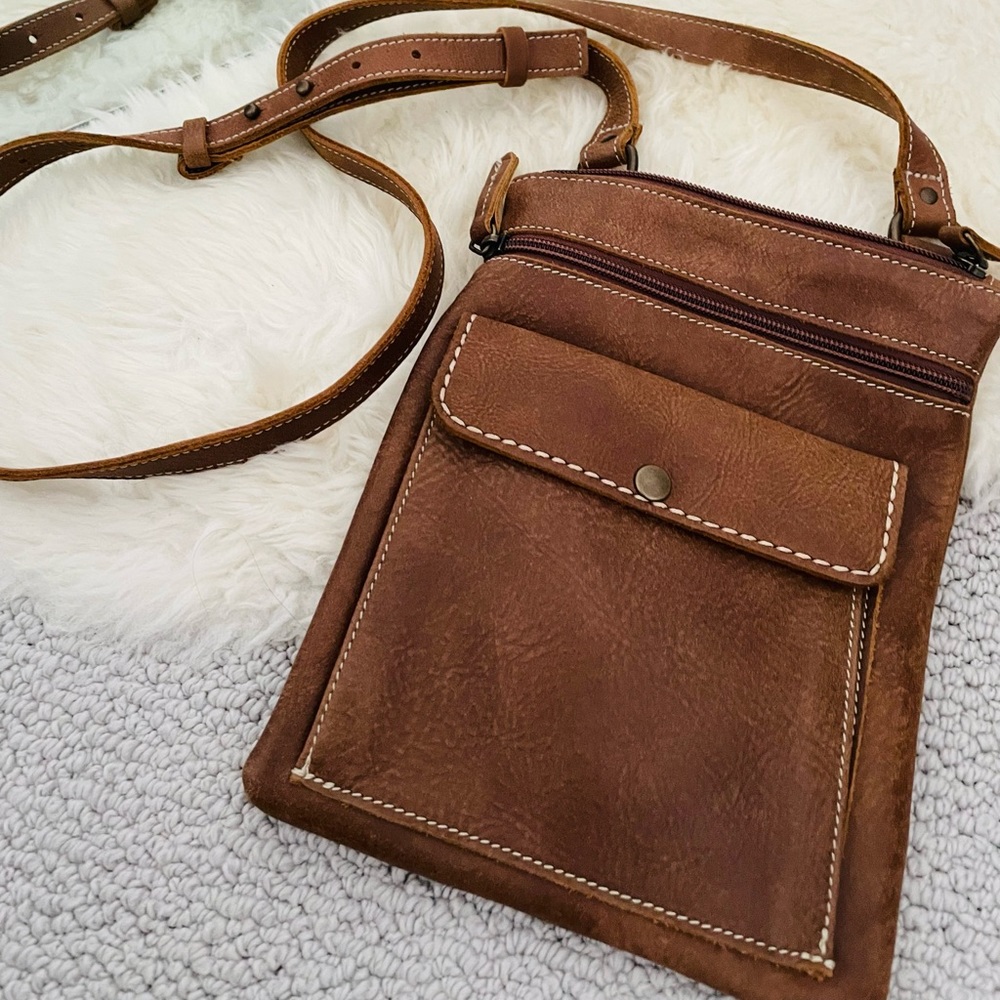 Roots Brown Leather Crossbody